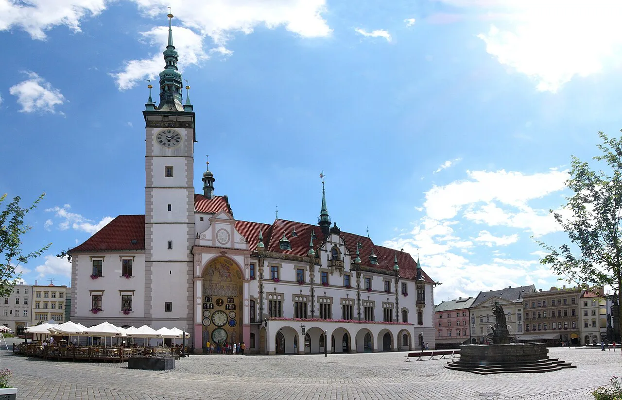 Olomouc Town Hall with its tower and astronomical clock on Horní náměstí.