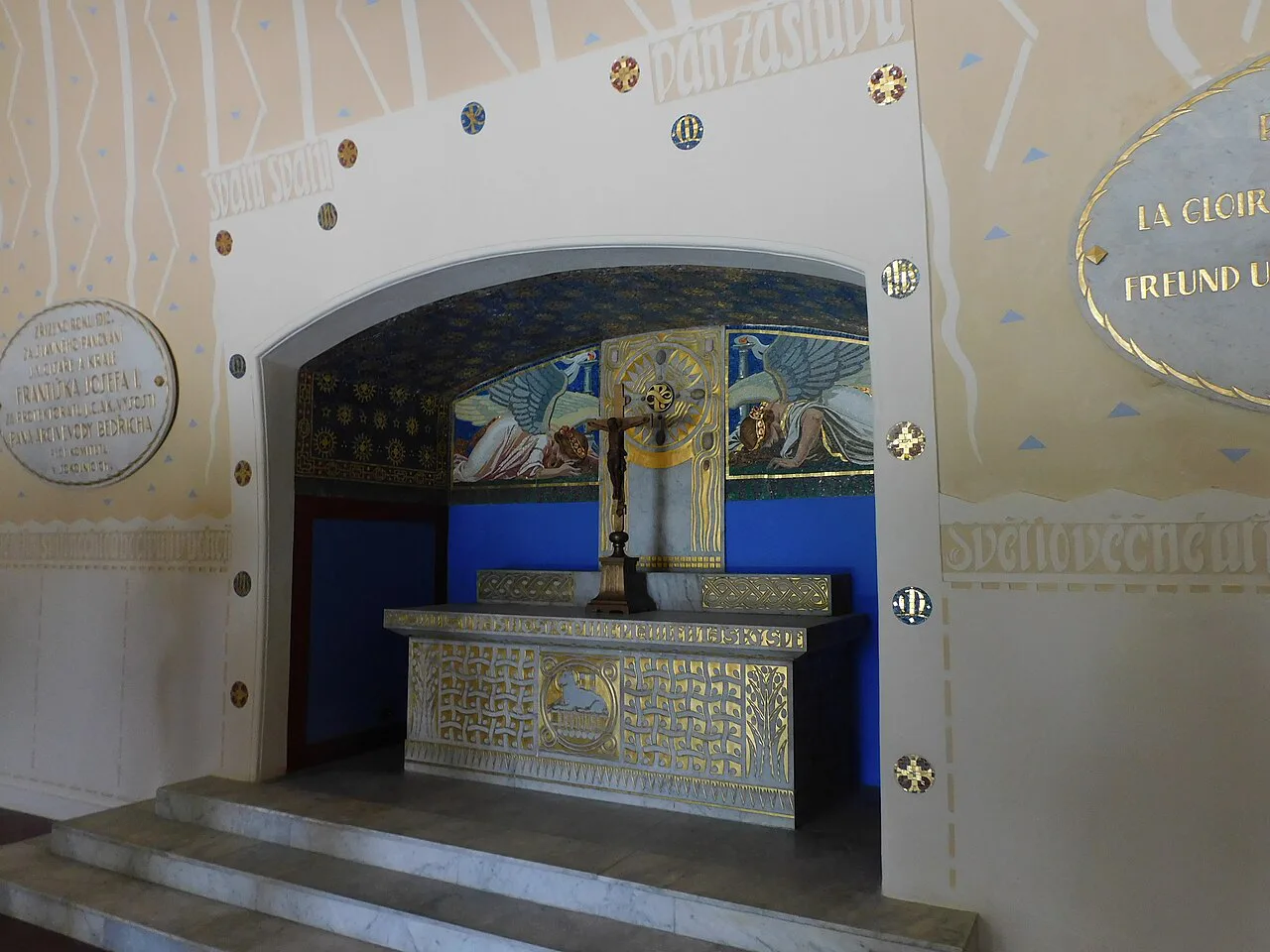 The altar inside the chapel of the Peace Monument (Mohyla míru).