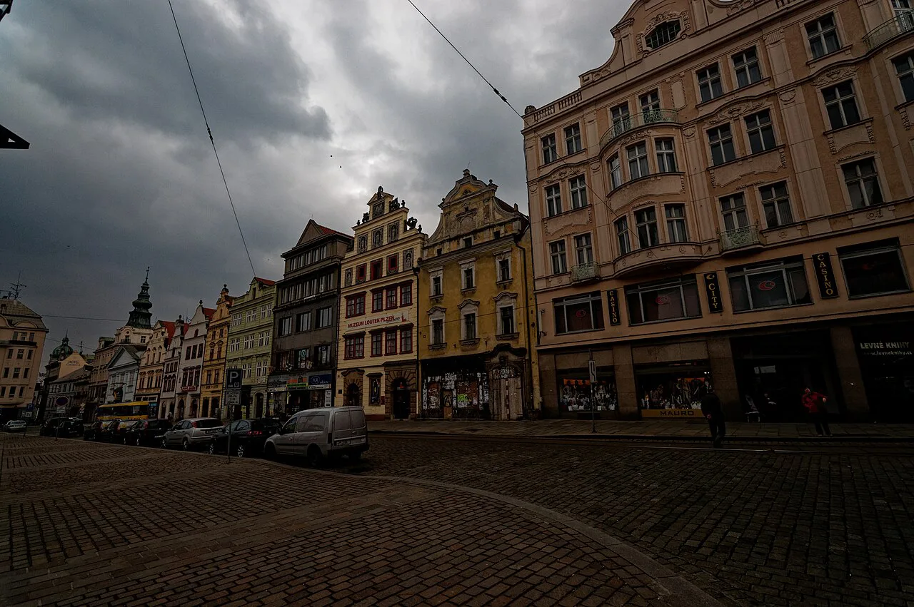 Eclectic facades on náměstí Republiky in Plzeň