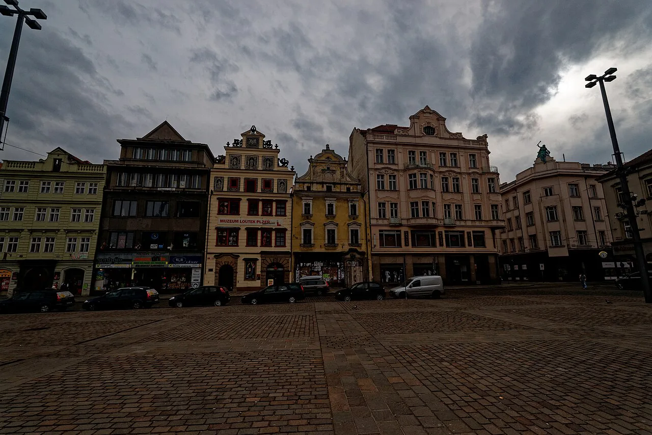 Historic gabled houses on Náměstí Republiky, Plzeň.