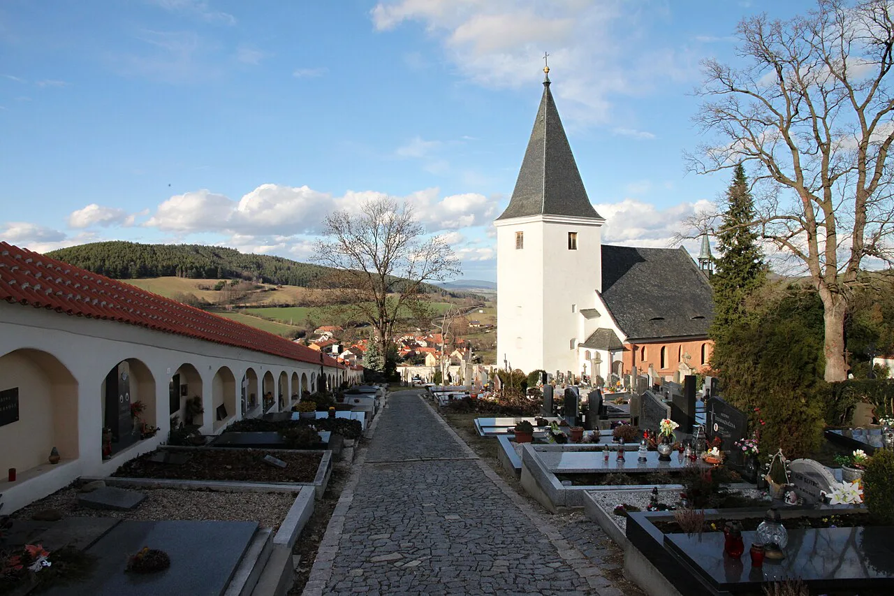 Arcaded cemetery and church in Prachatice