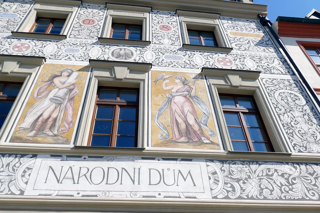Sgraffito facade of the Národní dům in Prachatice