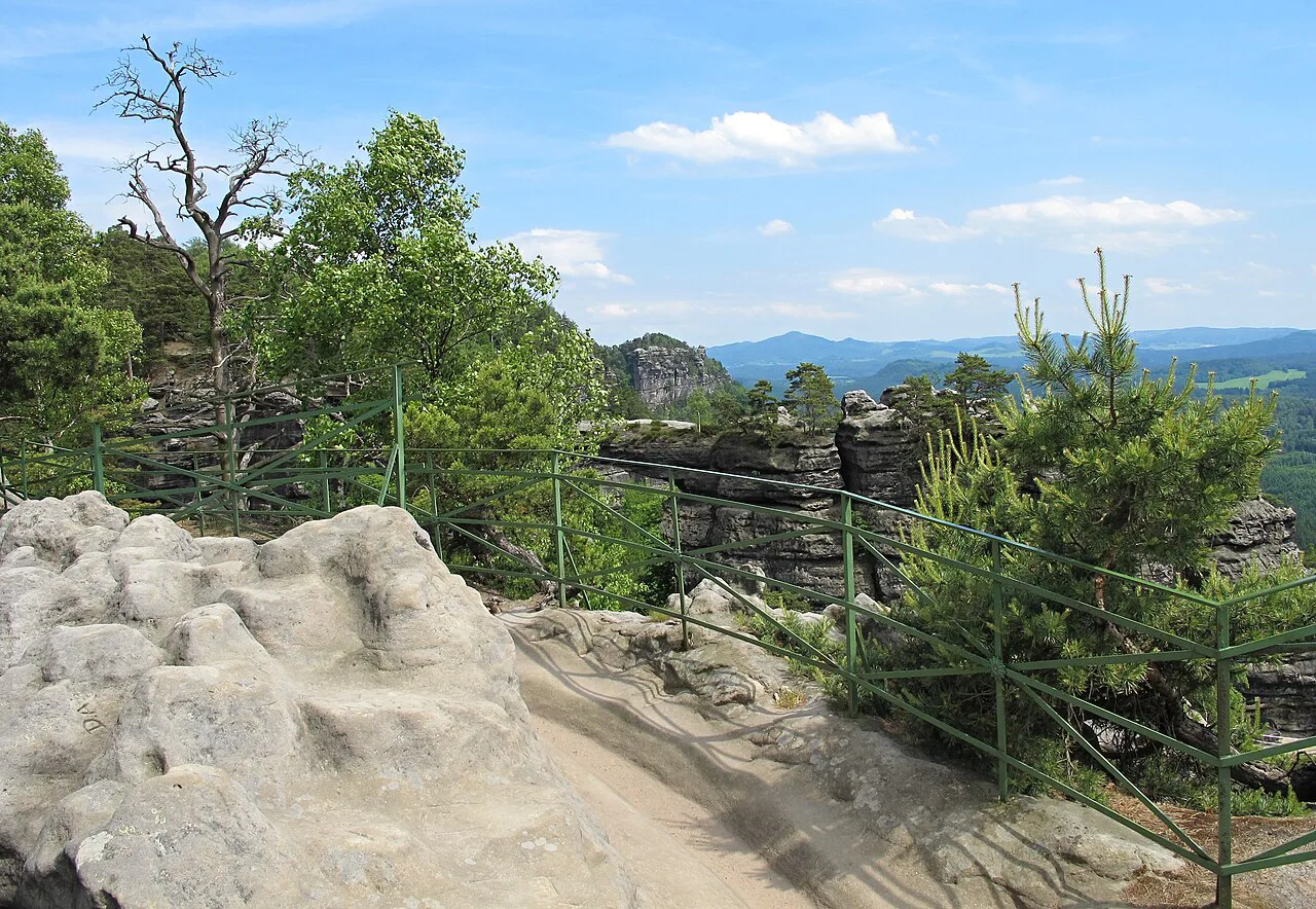 Sandstone rock formations near Pravčická brána in Bohemian Switzerland National Park.