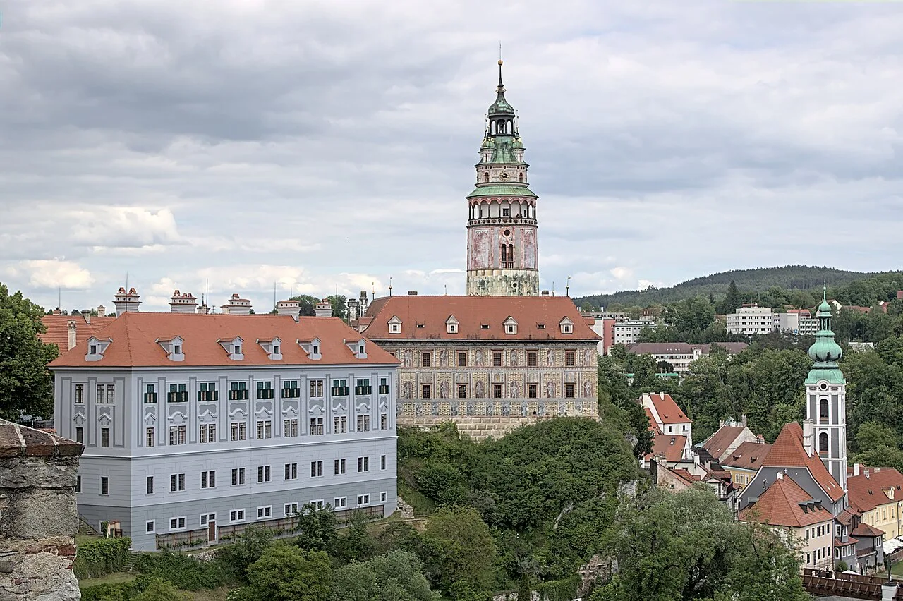 Český Krumlov Castle and its tower above the town.