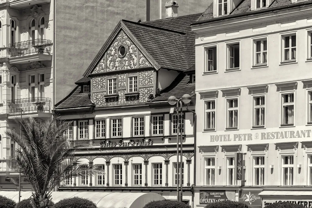 Hotel Petr and neighboring spa-town buildings in Karlovy Vary