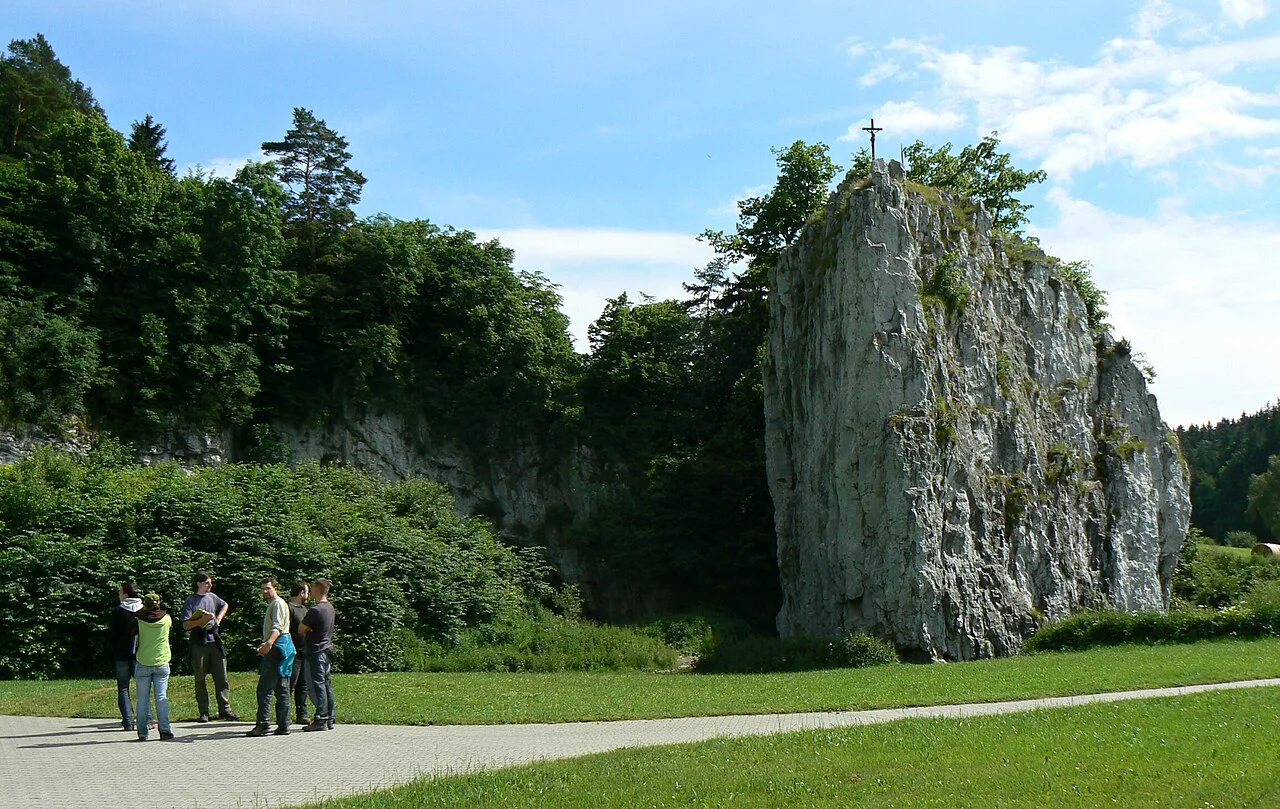 A limestone rock outside the entrance to the Sloup-Šošůvka Caves.
