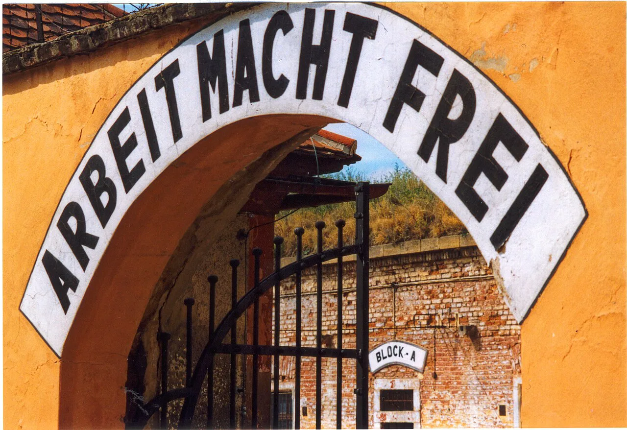 The "Arbeit macht frei" gate inside the Small Fortress, Terezín.