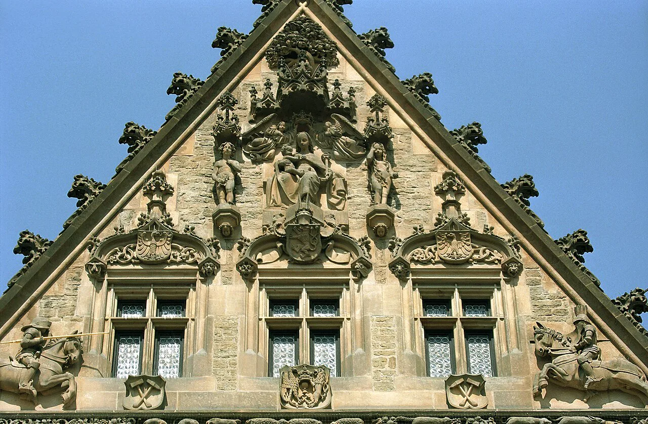 The ornate Gothic gable of the Stone House, Kutná Hora.