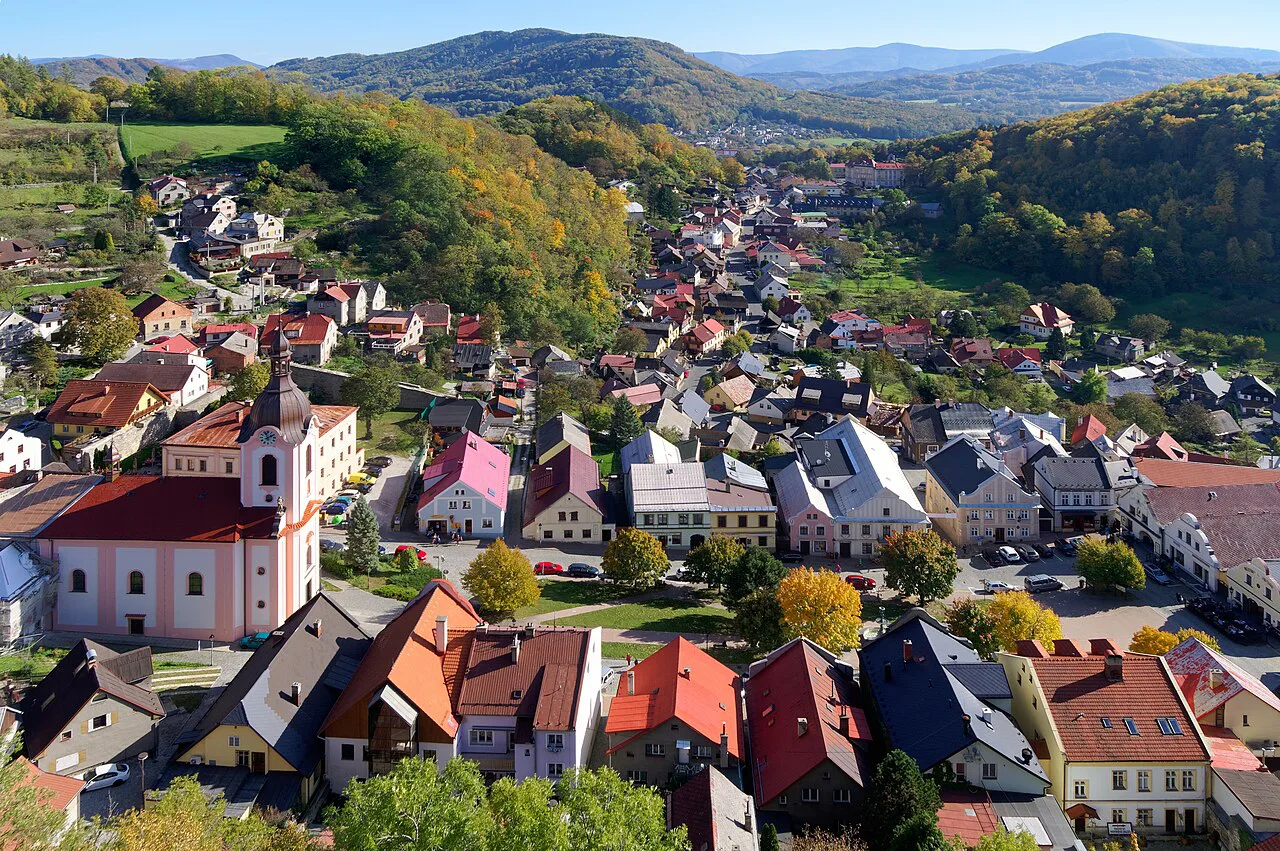 Štramberk's rooftops seen from Štramberk Castle.