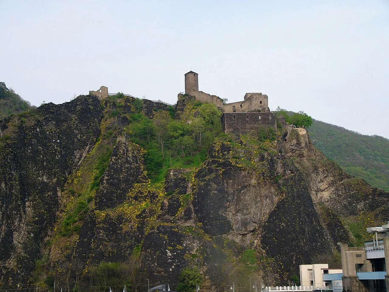 Střekov Castle on its rock above the Elbe valley.