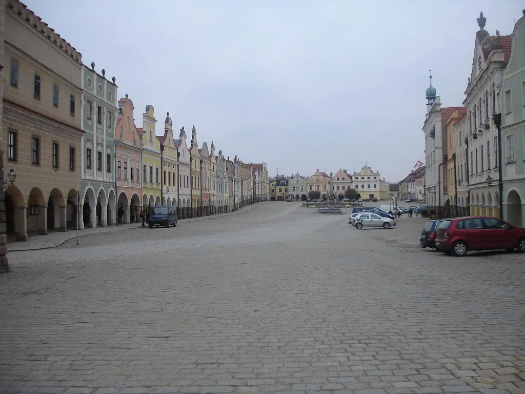 Arcaded houses lining the long main square in Telč