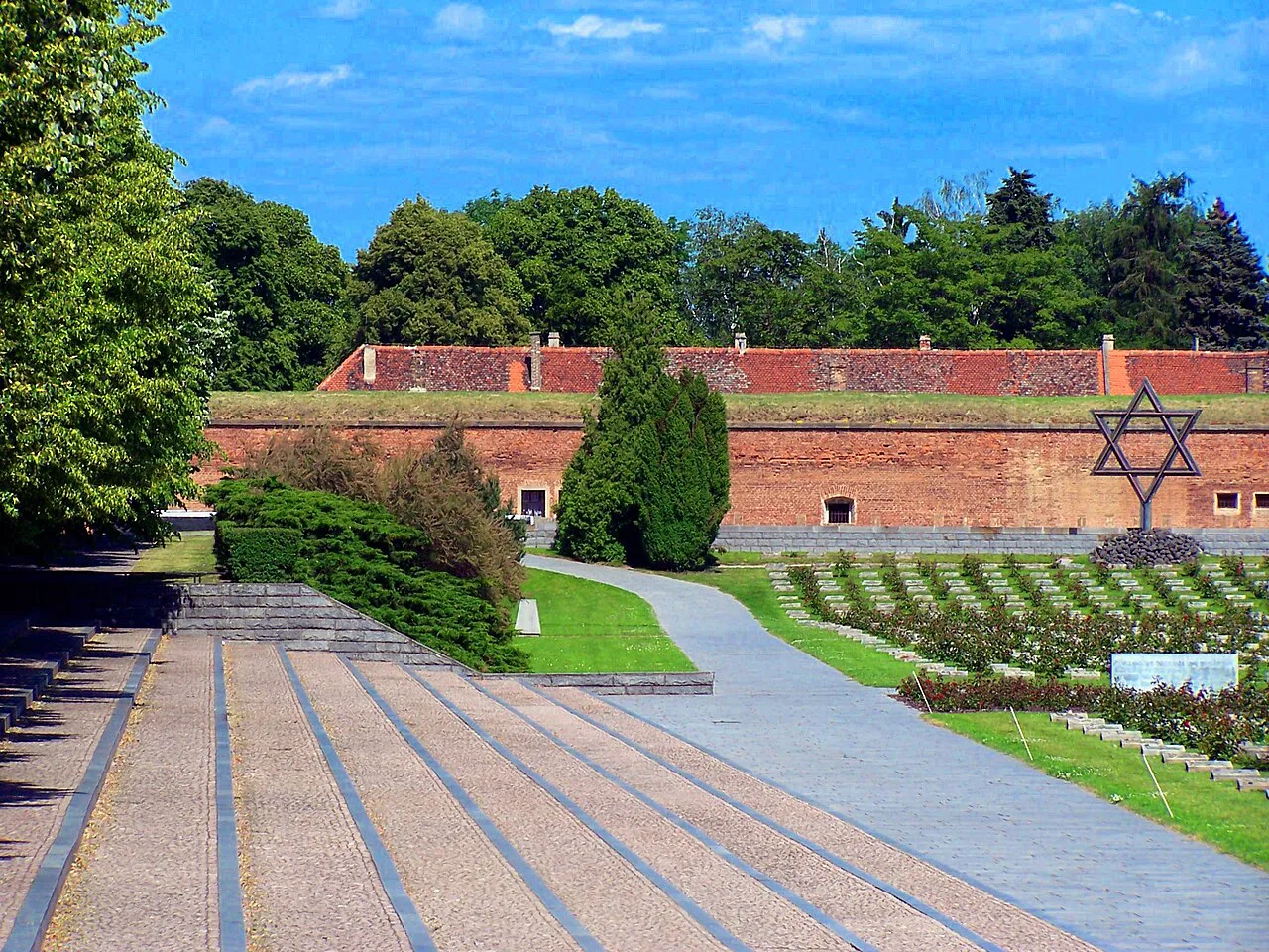 The National Cemetery at the Terezín Memorial, with the walls of the Small Fortress behind.