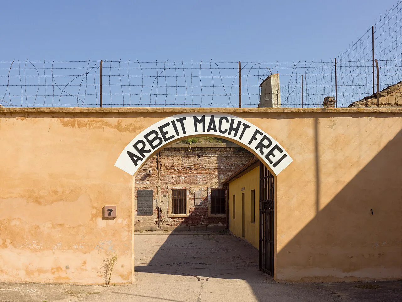 The "Arbeit macht frei" gateway in the Small Fortress at Terezín