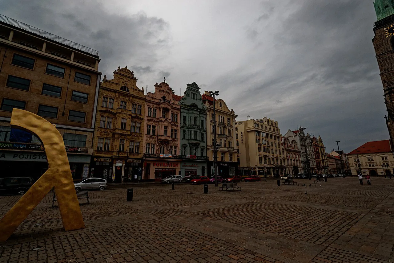 One of the modern gold fountains on Náměstí Republiky, Plzeň.