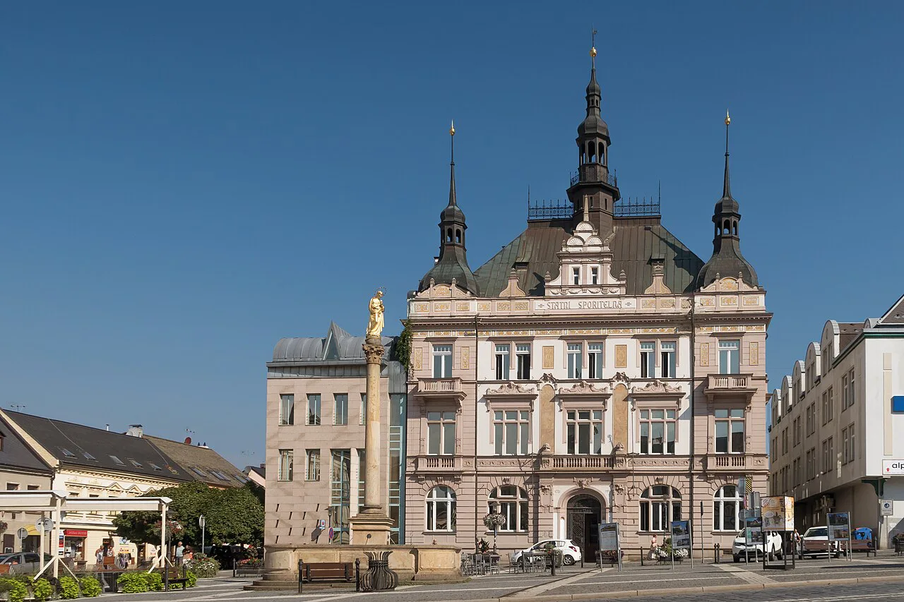 The former savings bank building on the main square in Turnov.