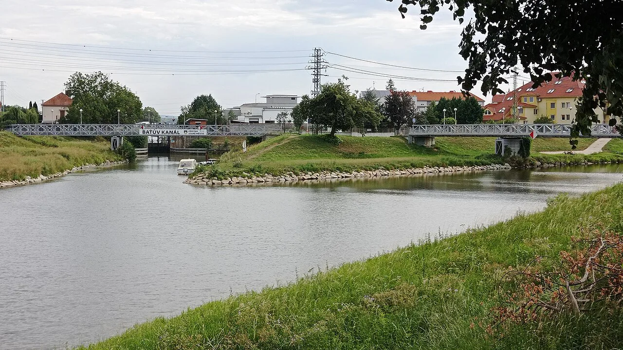 The Baťa Canal and the Morava River in Uherské Hradiště.