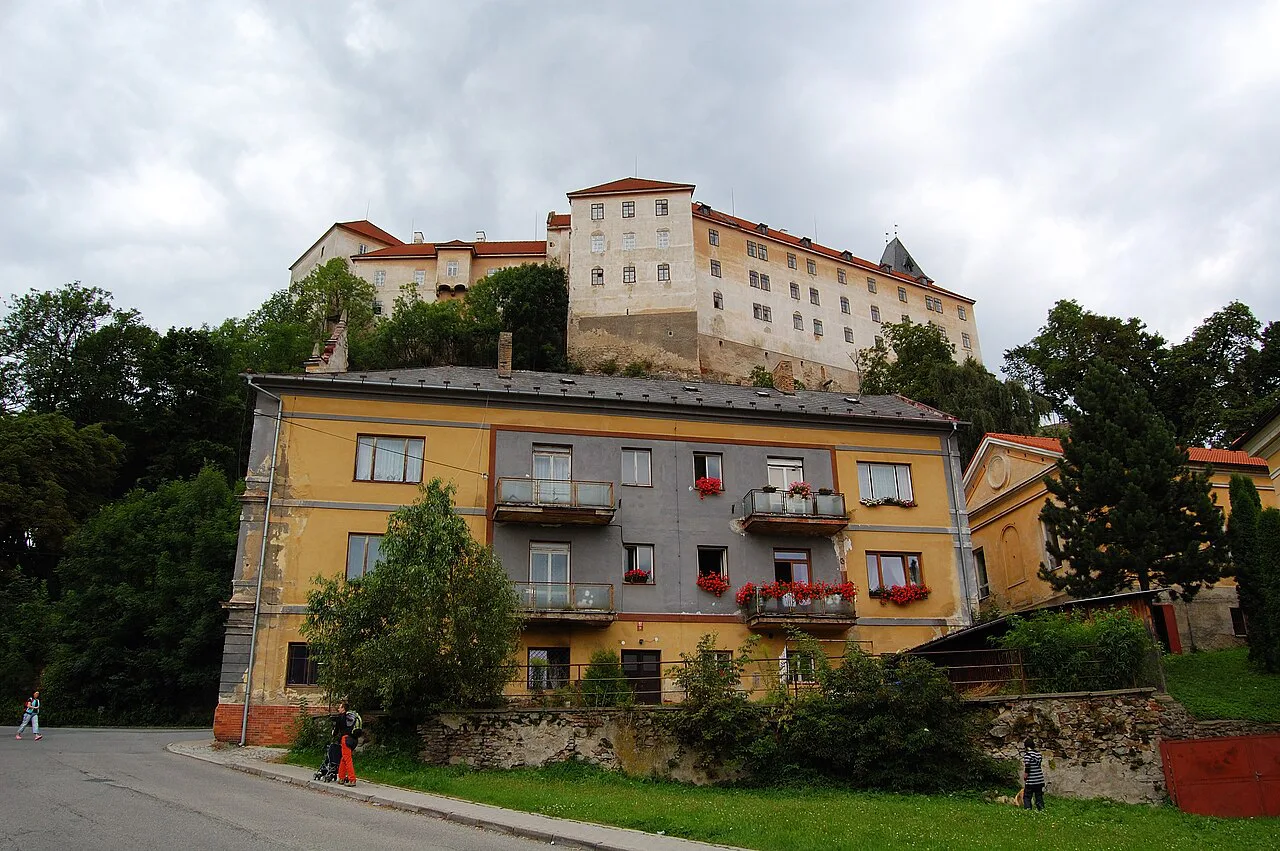 Vimperk Chateau on the hill above town houses