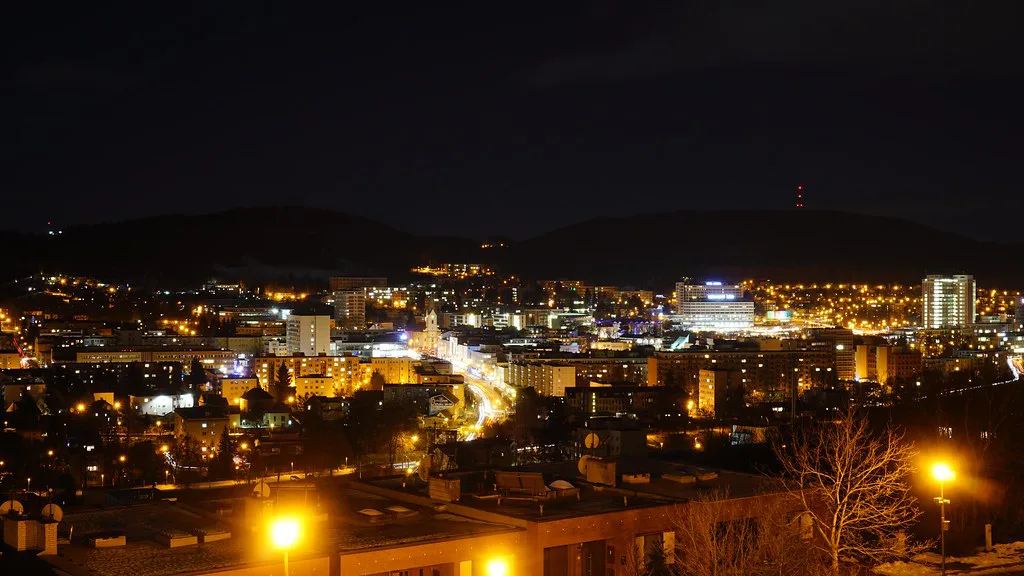 Zlín city lights at night